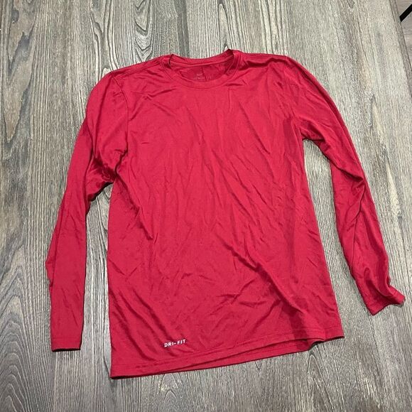 NWOT Nike Dri-Fit Mens T-Shirt Long Sleeve Crewneck Pullover Lightweight Red S - Picture 1 of 5